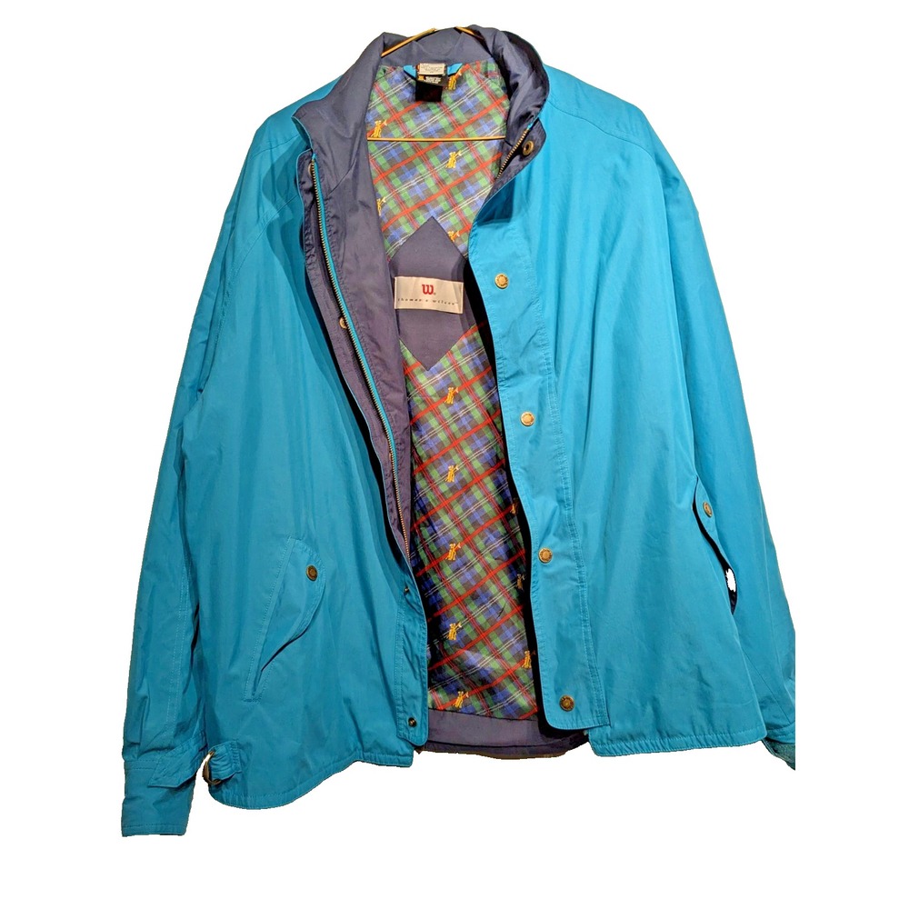 Vintage Thomas E. WILSON Mens M Aqua Blue/Teal Golf Jacket Softshell Plaid Lined
